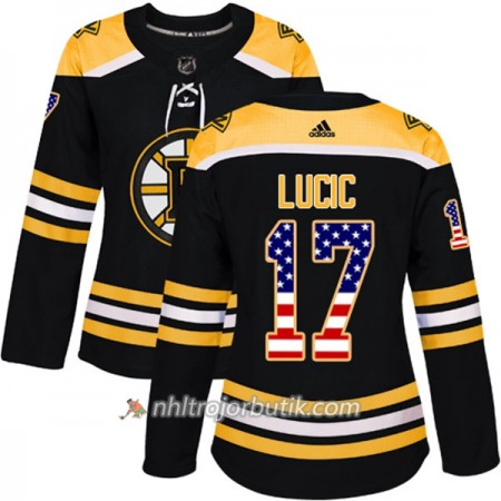 Dame Ishockey Boston Bruins Tröja Milan Lucic 17 Adidas 2017-2018 Svart USA Flag Fashion Authentic
